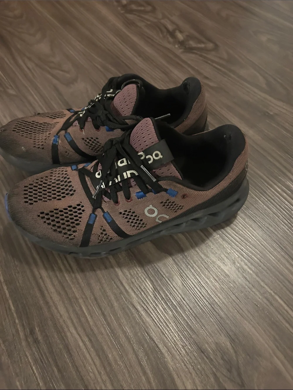On Running Men's Athletic Shoes Brown with Black and Blue Accents